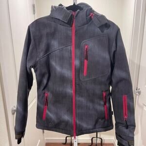 Eldera Womens XS Softshell Ski Jacket Lightweight Windproof Hooded Blue/Gray Zip